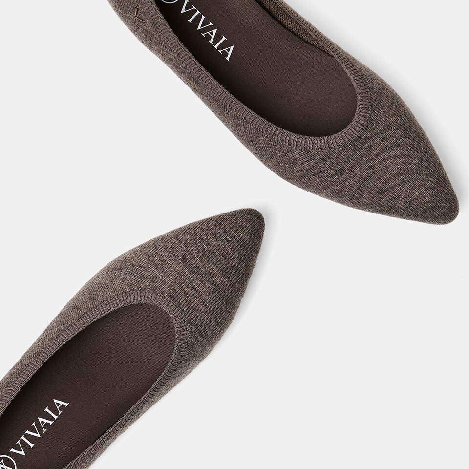 Aria Wool Pointy Flats in Tan Russet | Women's Sustainable,Washable and Stylish Shoes | VIVAIA