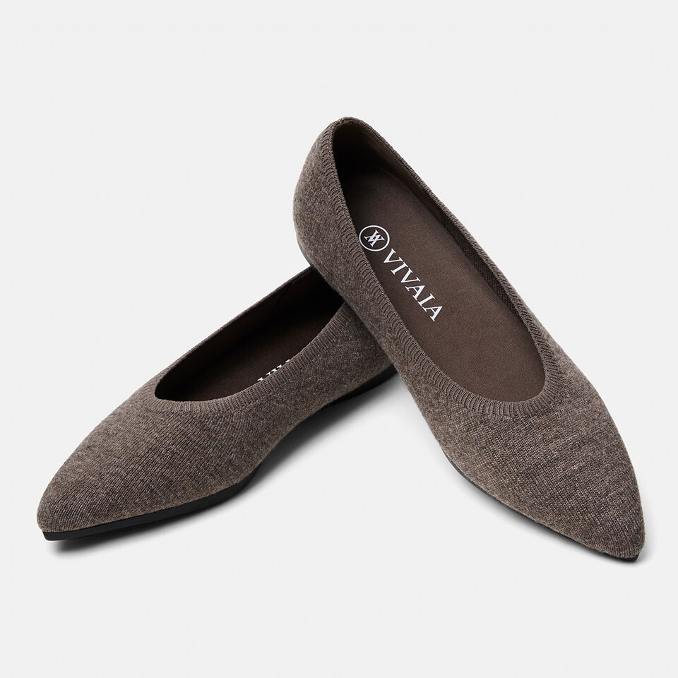 Aria Wool Pointy Flats in Tan Russet | Women's Sustainable,Washable and Stylish Shoes | VIVAIA