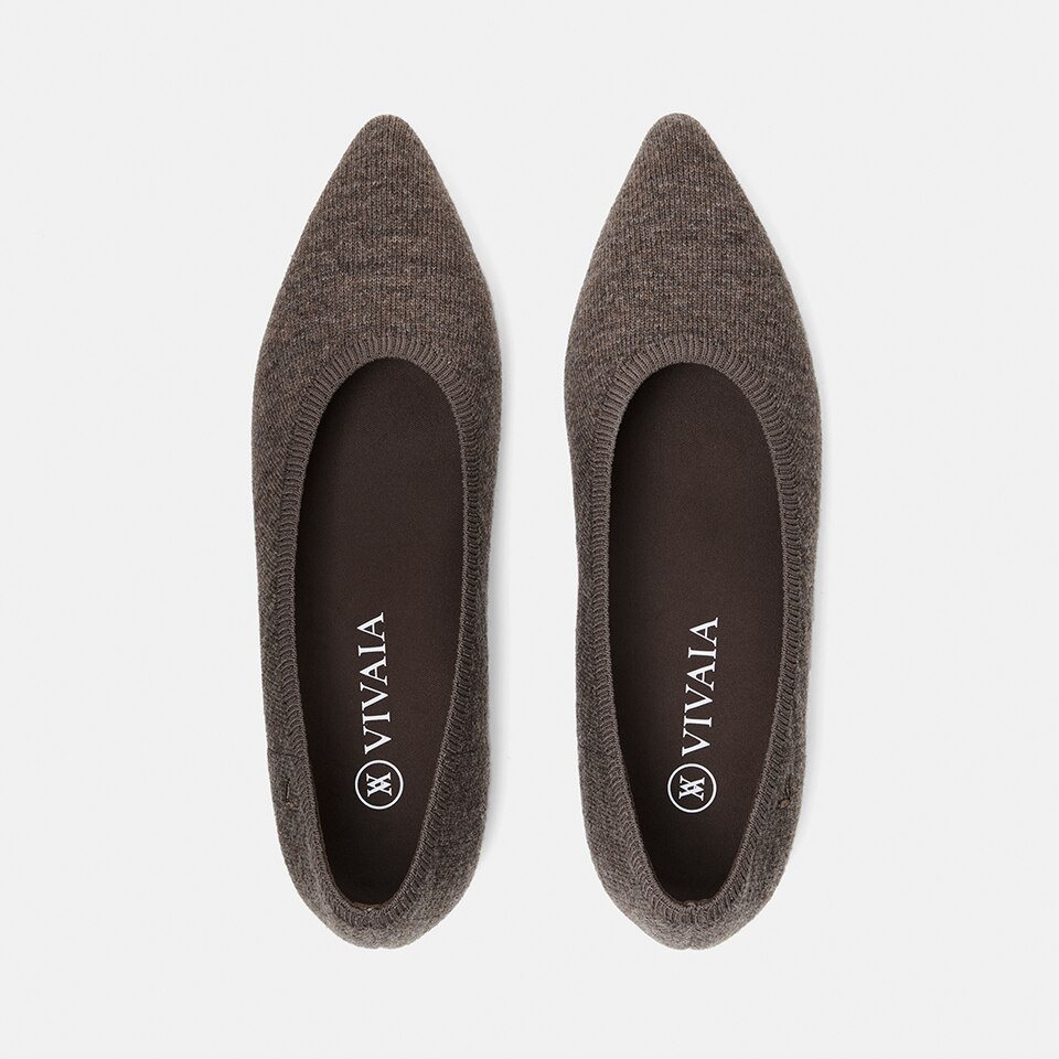 Aria Wool Pointy Flats in Tan Russet | Women's Sustainable,Washable and Stylish Shoes | VIVAIA