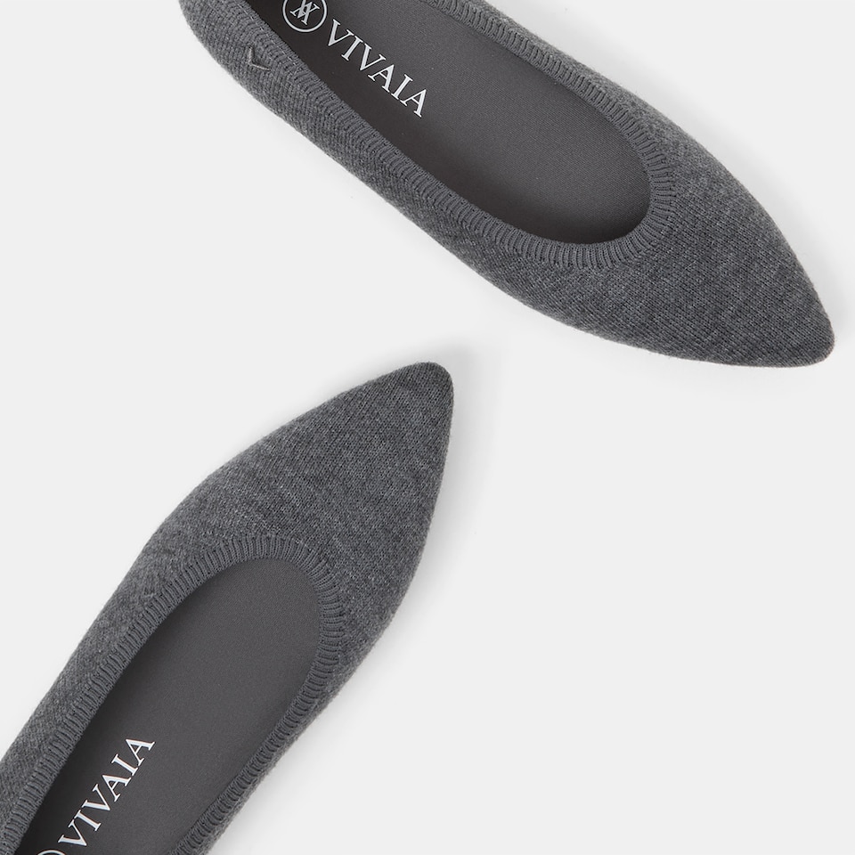 Aria Wool Pointy Flats in Rich Grey | Women's Sustainable,Washable and Stylish Shoes | VIVAIA