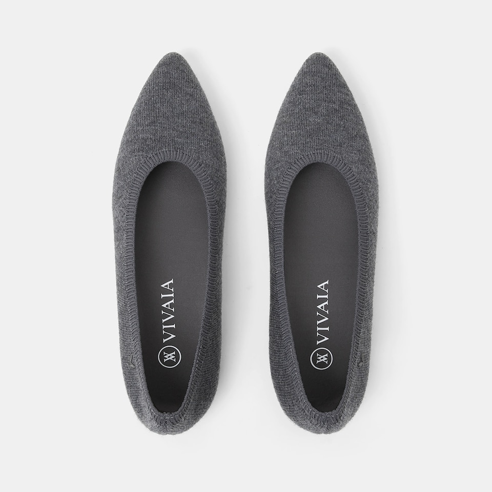 Aria Wool Pointy Flats in Rich Grey | Women's Sustainable,Washable and Stylish Shoes | VIVAIA