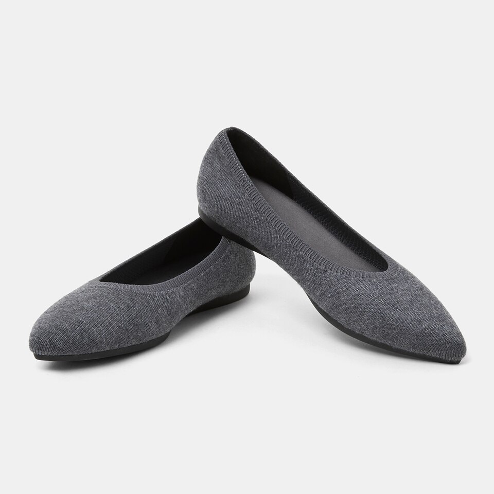 Aria Wool Pointy Flats in Rich Grey | Women's Sustainable,Washable and Stylish Shoes | VIVAIA