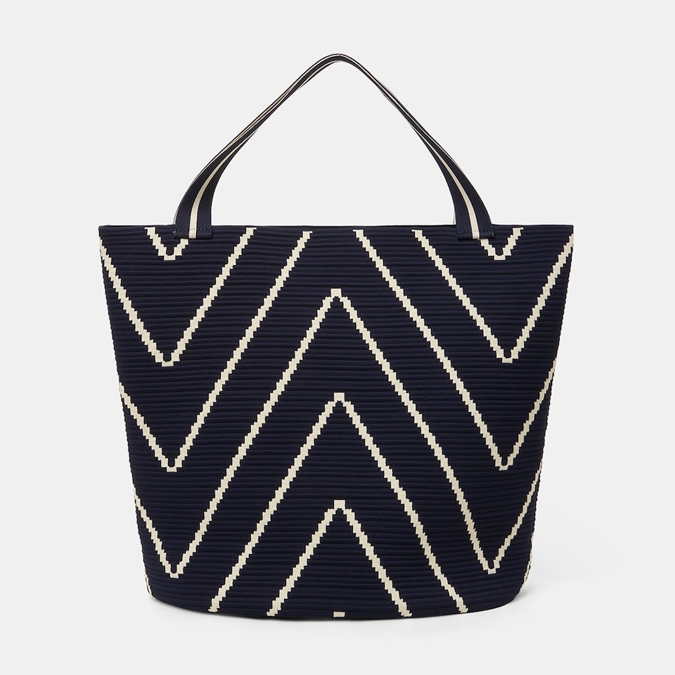 Colette Bucket Tote Bag in Blue Beige | Women's Sustainable, Washable and Stylish Knitbags | VIVAIA