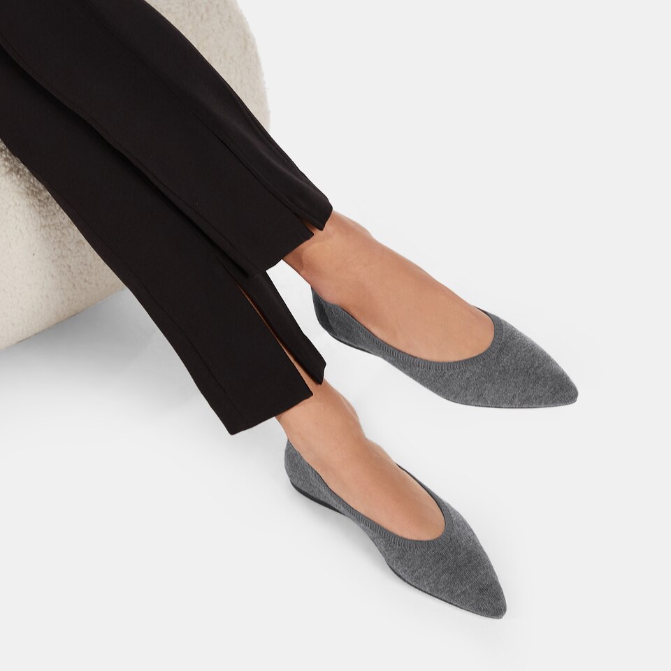 Aria Wool Pointy Flats in Rich Grey | Women's Sustainable,Washable and Stylish Shoes | VIVAIA