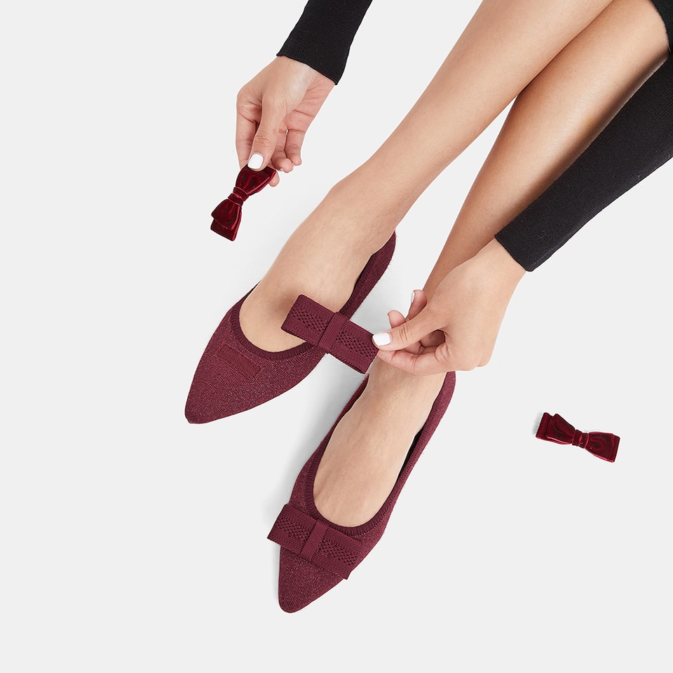 Aria Holiday Edition Pointy Flats in Bordeaux Red | Women's Sustainable,Washable and Stylish Shoes | VIVAIA
