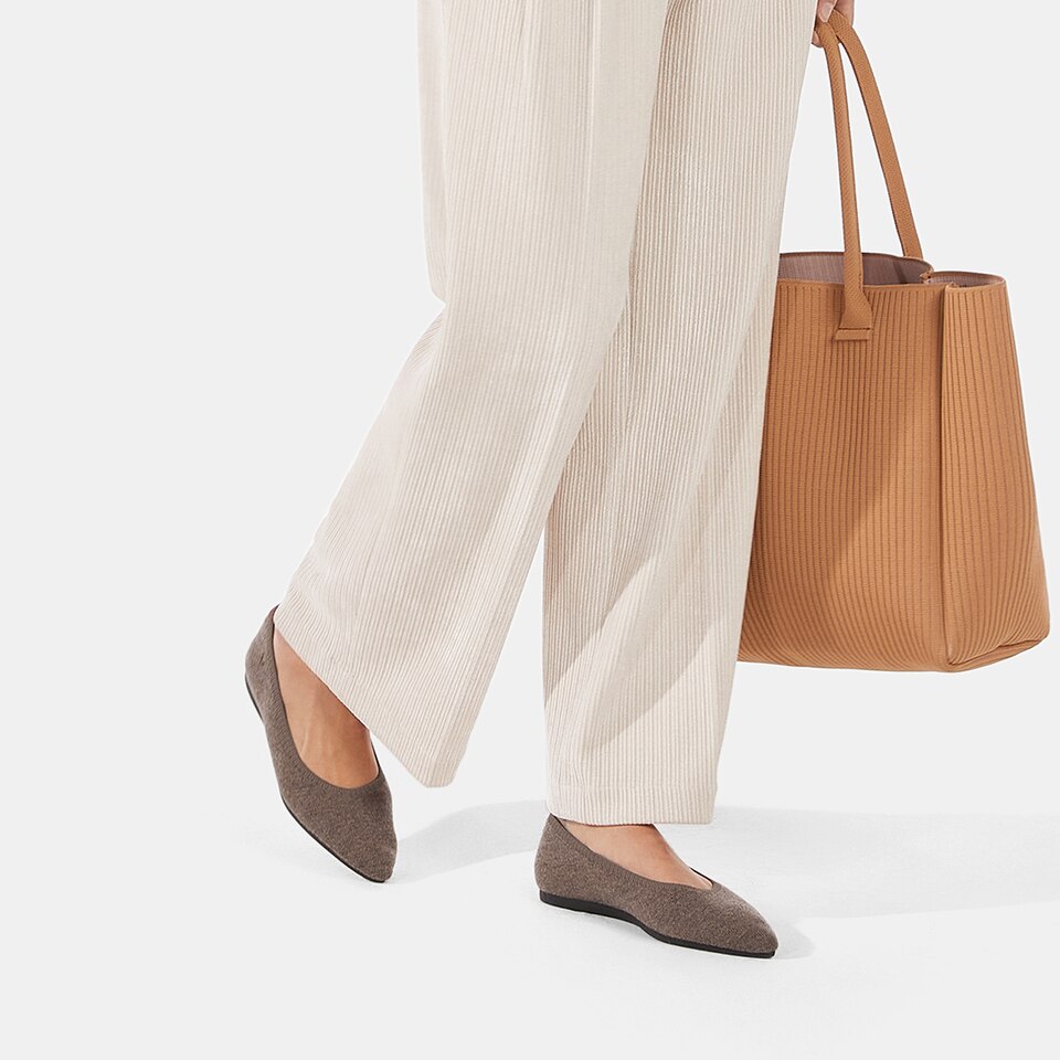 Aria Wool Pointy Flats in Tan Russet | Women's Sustainable,Washable and Stylish Shoes | VIVAIA
