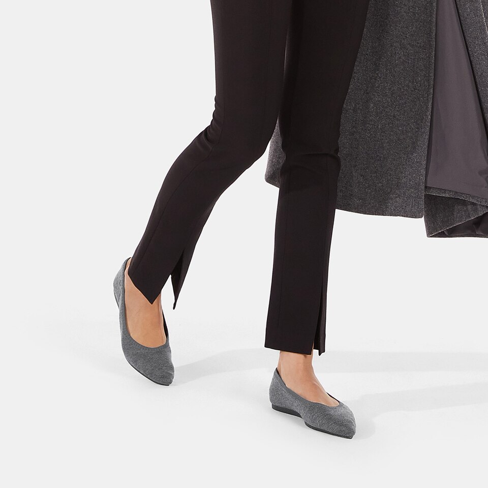 Aria Wool Pointy Flats in Rich Grey | Women's Sustainable,Washable and Stylish Shoes | VIVAIA