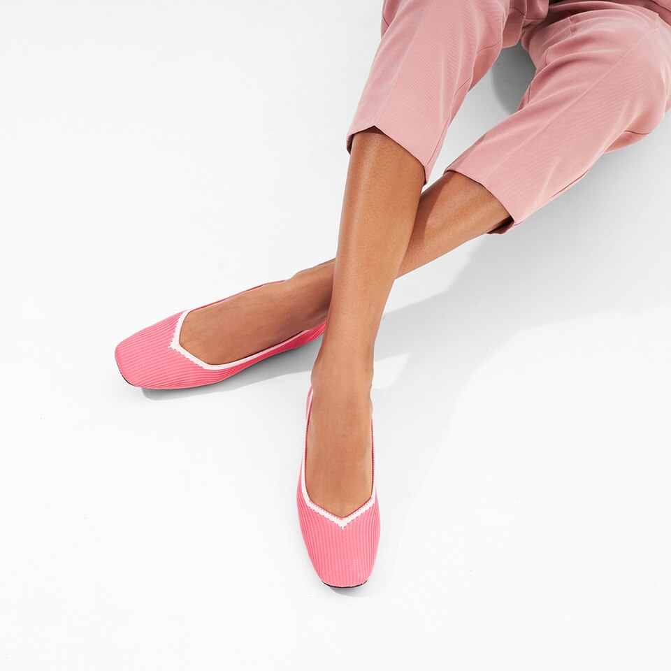 Margot Square-toe Machine Washable Flats in Punch Red | VIVAIA