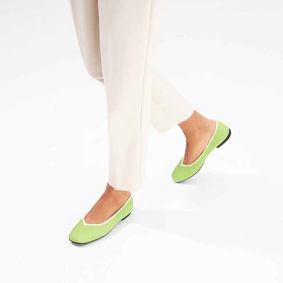 Margot Square-toe Flats in Lime Green | Women's Sustainable, Washable and Stylish Shoes | VIVAIA