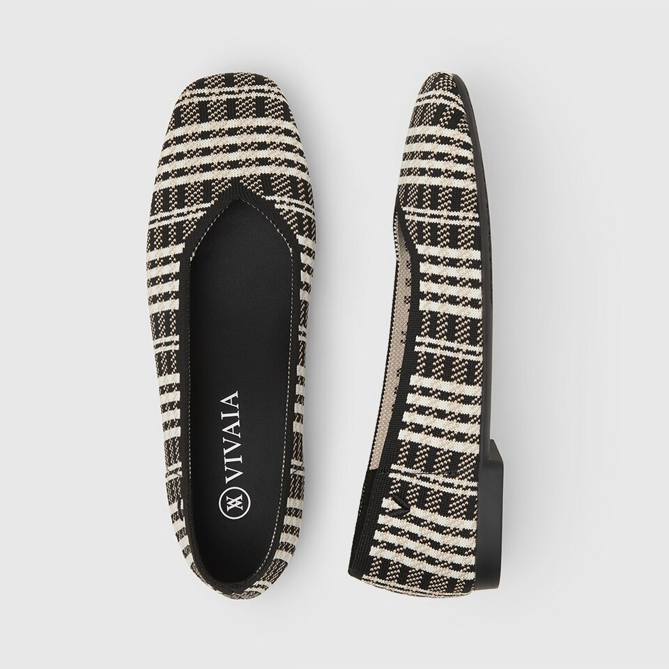 Margot Square-toe Flats in Black Plaid | Women's Sustainable, Washable and Stylish Shoes | VIVAIA