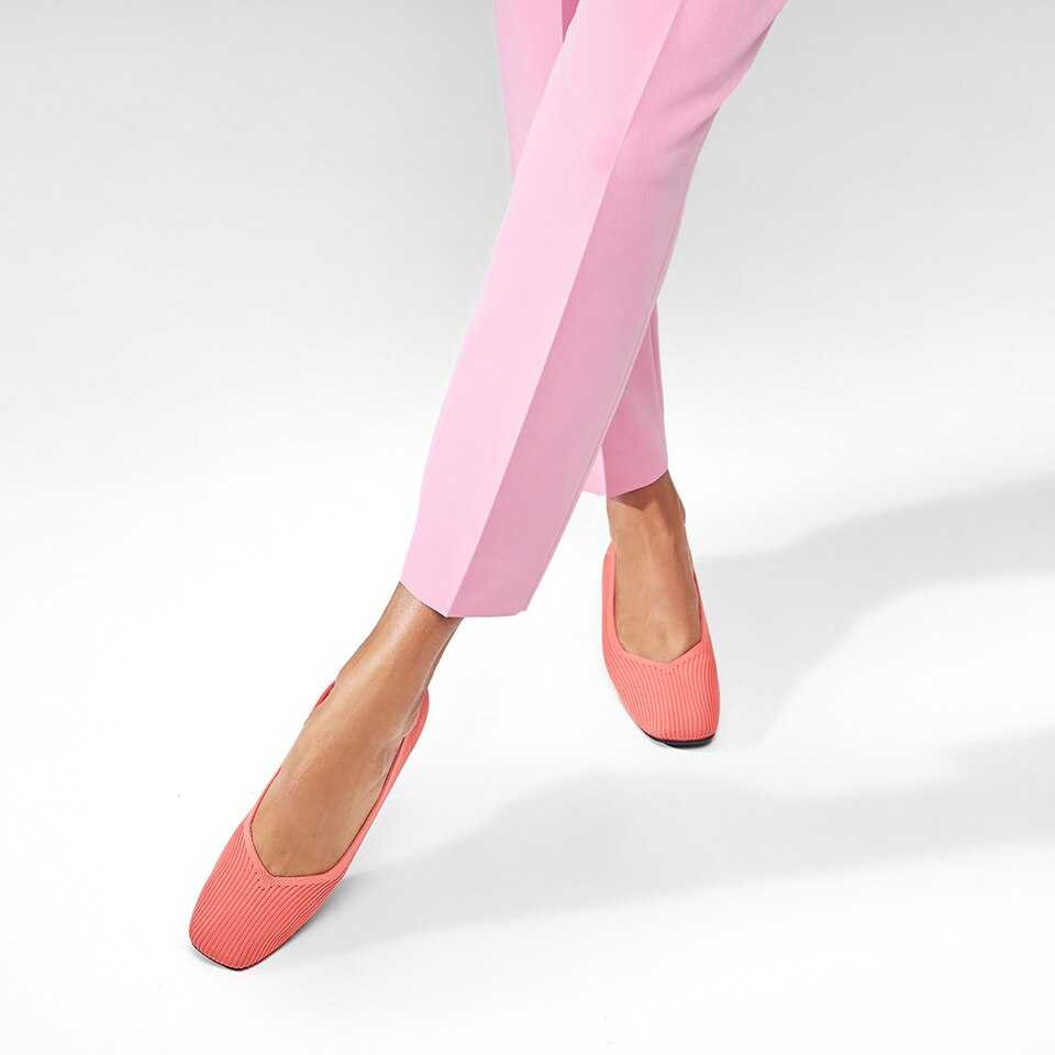 Margot Square-toe Flats in Coral Orange | Women's Sustainable, Washable and Stylish Shoes | VIVAIA