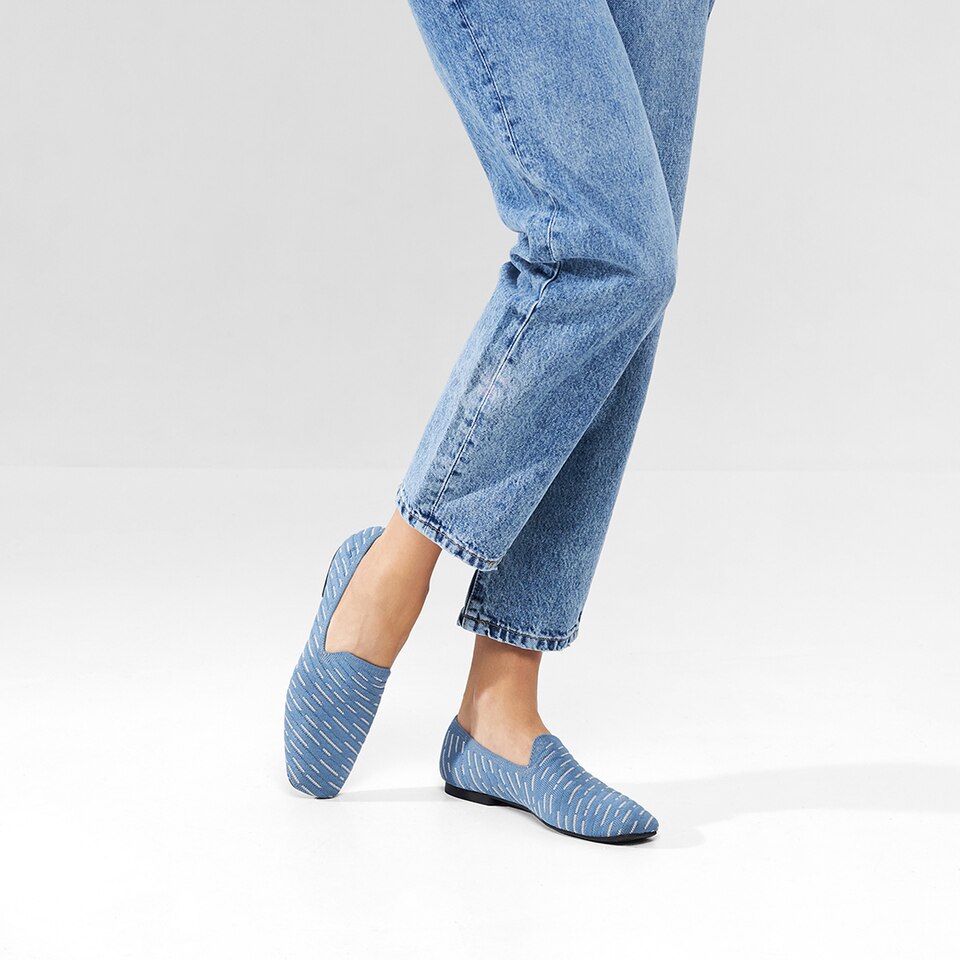 Marina Square-toe Loafers in Denim Gray | Women's Sustainable, Washable and Stylish Shoes | VIVAIA