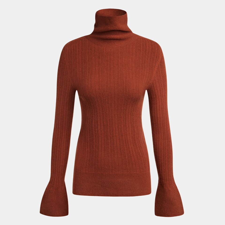 Trinity Cashmere Turtle Neck Sweater in Brick Red | Women's 100% Organic Comfy Knitwears | VIVAIA