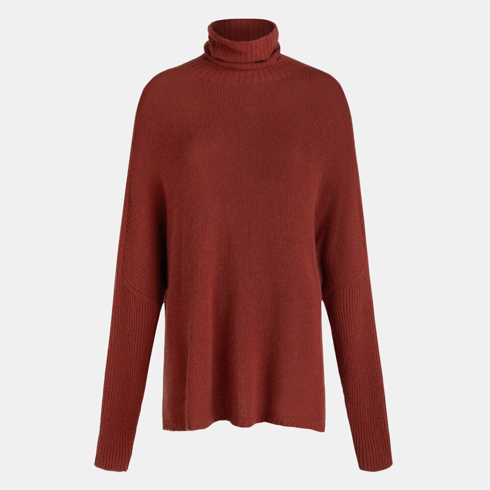 Jimena Cashmere Turtle Neck Sweater in Brick Red | Women's 100% Organic Comfy Knitwears | VIVAIA