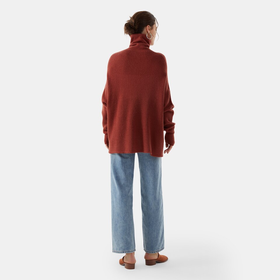 Jimena Cashmere Turtle Neck Sweater in Brick Red | Women's 100% Organic Comfy Knitwears | VIVAIA