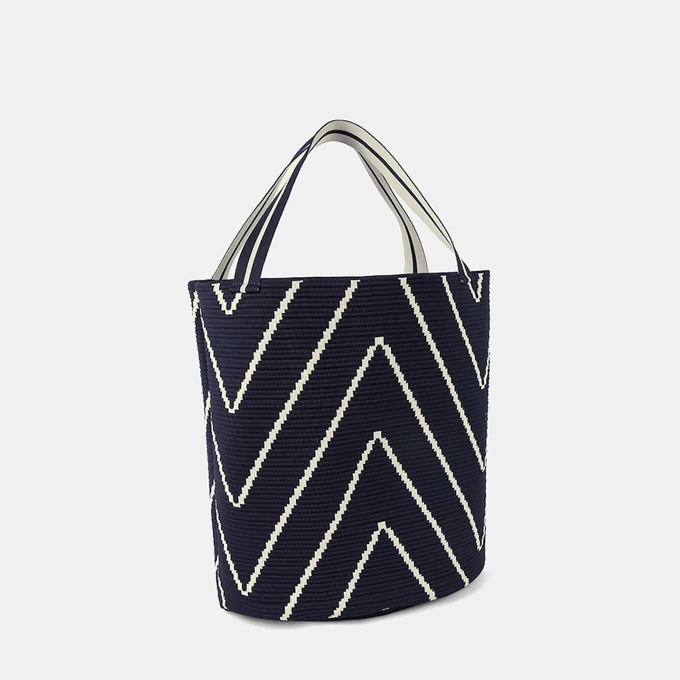 Colette Petite Bucket Washable Tote Bag in Marine Chervon | VIVAIA