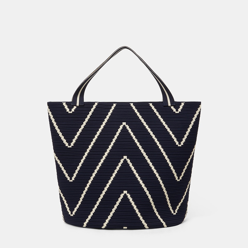 Colette Petite Bucket Washable Tote Bag in Marine Chervon | VIVAIA
