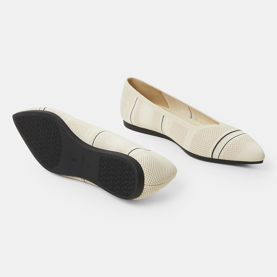 Avis Pointed-toe Flats in Striped Cream | Women's Sustainable, Washable and Stylish Shoes | VIVAIA
