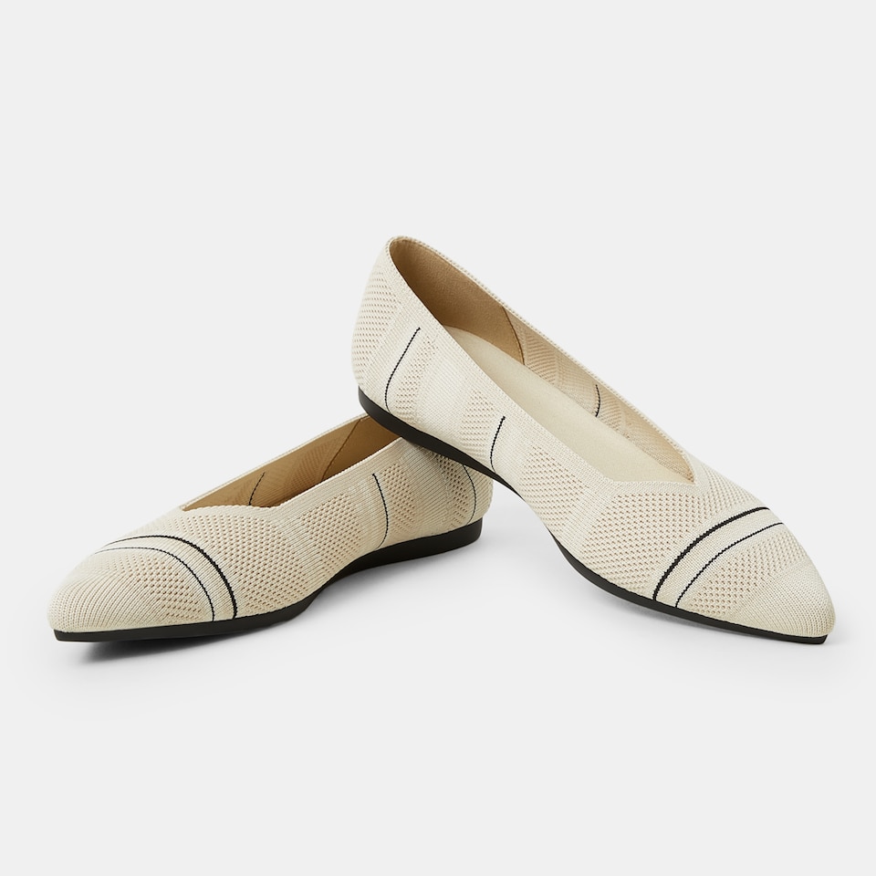 Avis Pointed-toe Flats in Striped Cream | Women's Sustainable, Washable and Stylish Shoes | VIVAIA