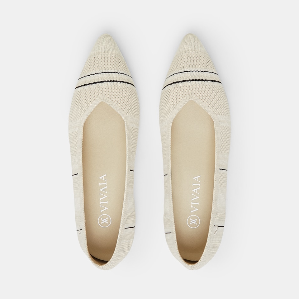 Avis Pointed-toe Flats in Striped Cream | Women's Sustainable, Washable and Stylish Shoes | VIVAIA