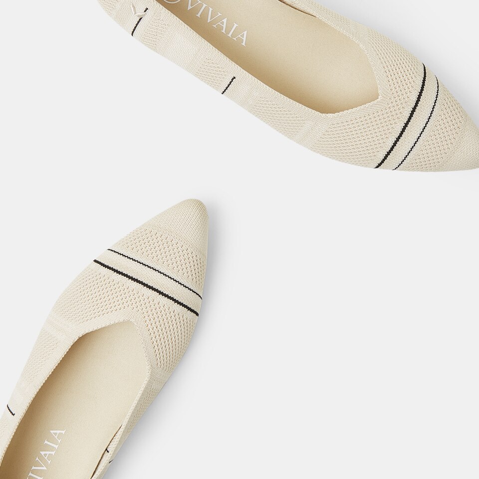 Avis Pointed-toe Flats in Striped Cream | Women's Sustainable, Washable and Stylish Shoes | VIVAIA