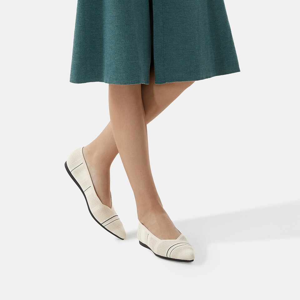 Avis Pointed-toe Flats in Striped Cream | Women's Sustainable, Washable and Stylish Shoes | VIVAIA