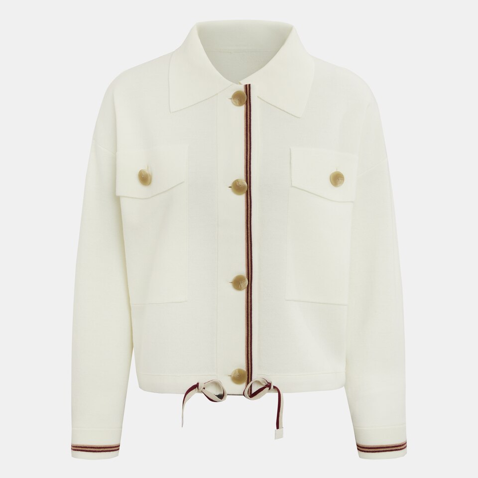 Latika Merino Wool Jacket in Dove White | Women's Sustainable and Stylish Knitwears | VIVAIA