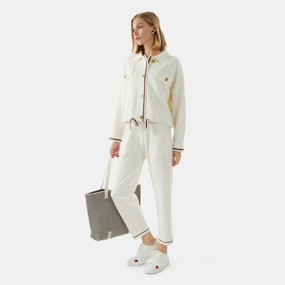 Latika Merino Wool Jacket in Dove White | Women's Sustainable and Stylish Knitwears | VIVAIA