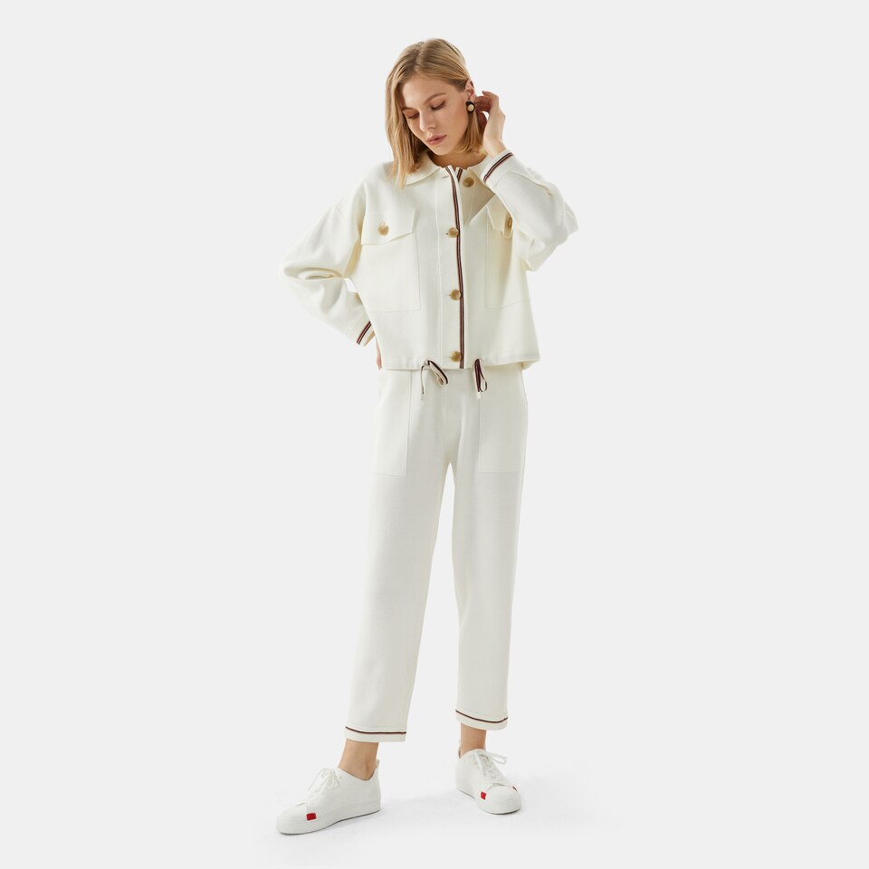 Latika Merino Wool Jacket in Dove White | Women's Sustainable and Stylish Knitwears | VIVAIA