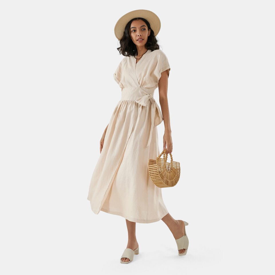 Laila Linen Wrap Dress in Cream Ivory | Women's Sustainable and Stylish Clothing | VIVAIA