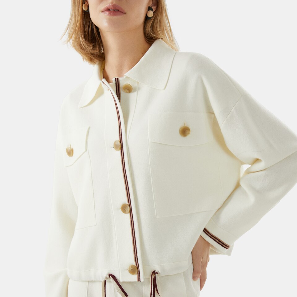Latika Merino Wool Jacket in Dove White | Women's Sustainable and Stylish Knitwears | VIVAIA