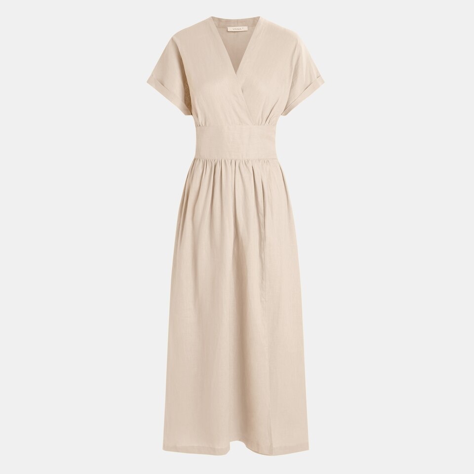 Laila Linen Wrap Dress in Cream Ivory | Women's Sustainable and Stylish Clothing | VIVAIA