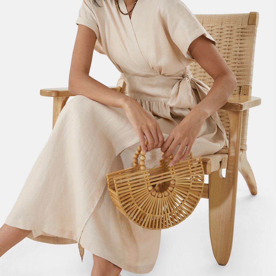 Laila Linen Wrap Dress in Cream Ivory | Women's Sustainable and Stylish Clothing | VIVAIA