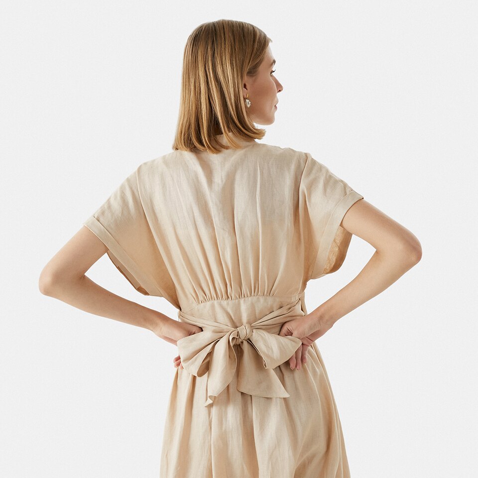 Laila Linen Wrap Dress in Cream Ivory | Women's Sustainable and Stylish Clothing | VIVAIA
