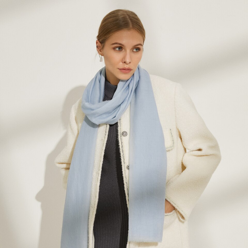 Lillian Wool-Yak Scarf in Grey Blue | Women's Sustainable and Stylish Scarves | VIVAIA