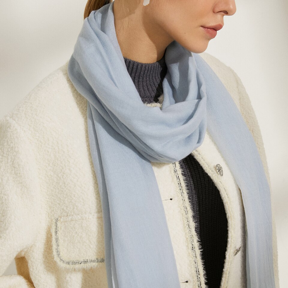 Lillian Wool-Yak Scarf in Grey Blue | Women's Sustainable and Stylish Scarves | VIVAIA