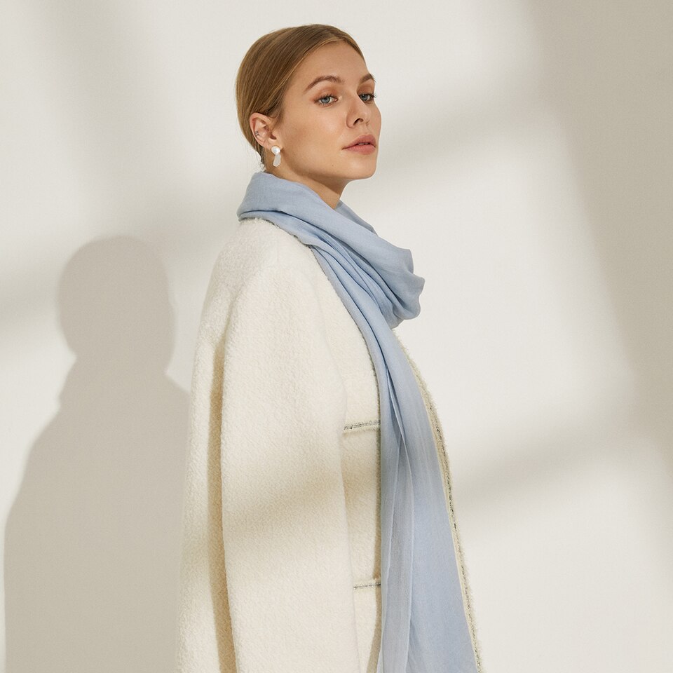 Lillian Wool-Yak Scarf in Grey Blue | Women's Sustainable and Stylish Scarves | VIVAIA