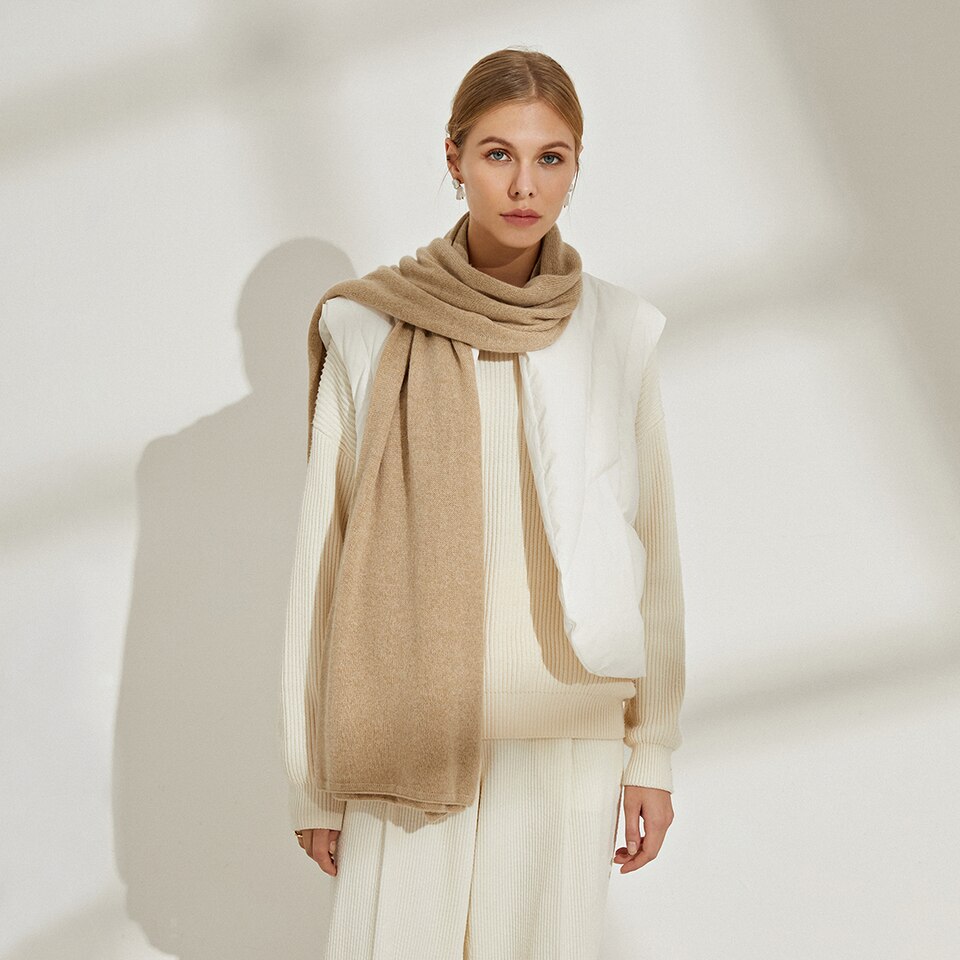 Lucia Silk-Cashmere Scarf in Khaki Brown | Women's Sustainable and Stylish Scarves | VIVAIA