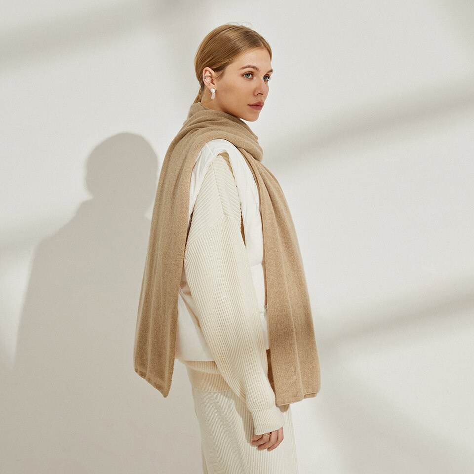 Lucia Silk-Cashmere Scarf in Khaki Brown | Women's Sustainable and Stylish Scarves | VIVAIA