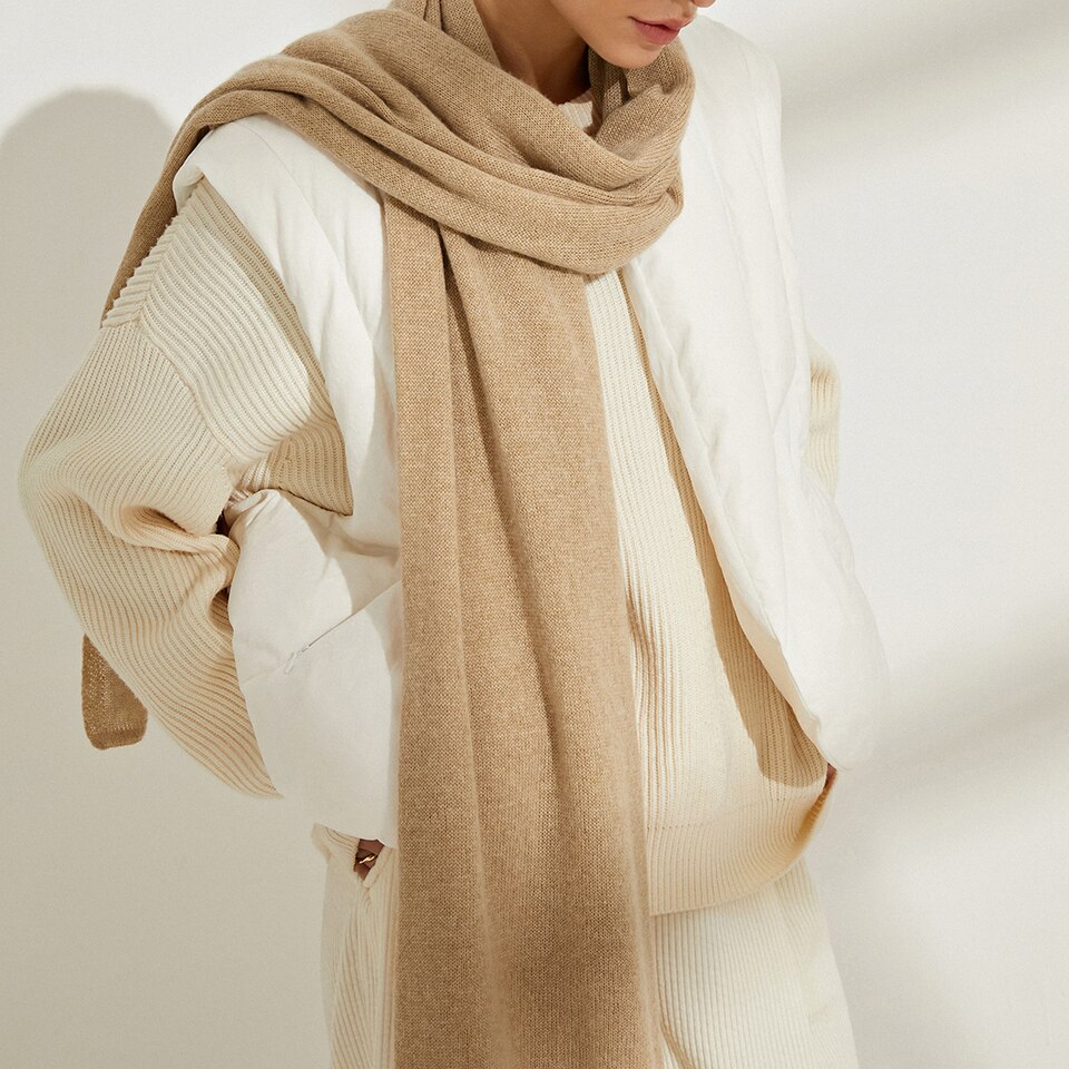Lucia Silk-Cashmere Scarf in Khaki Brown | Women's Sustainable and Stylish Scarves | VIVAIA