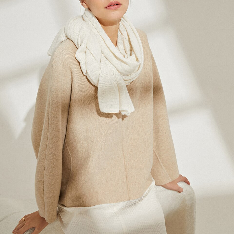 Lucia Silk-Cashmere Scarf in Cream White | Women's Sustainable and Stylish Scarves | VIVAIA