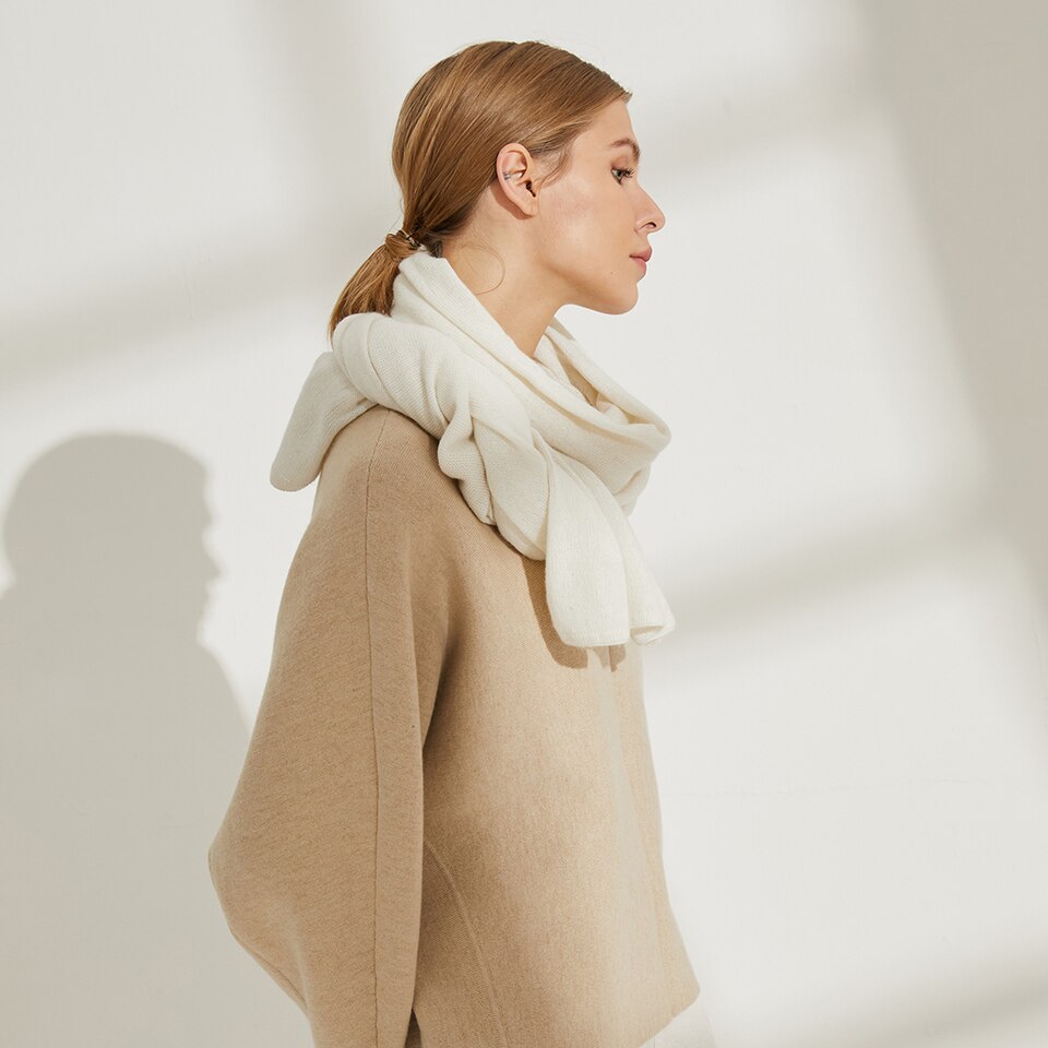 Lucia Silk-Cashmere Scarf in Cream White | Women's Sustainable and Stylish Scarves | VIVAIA
