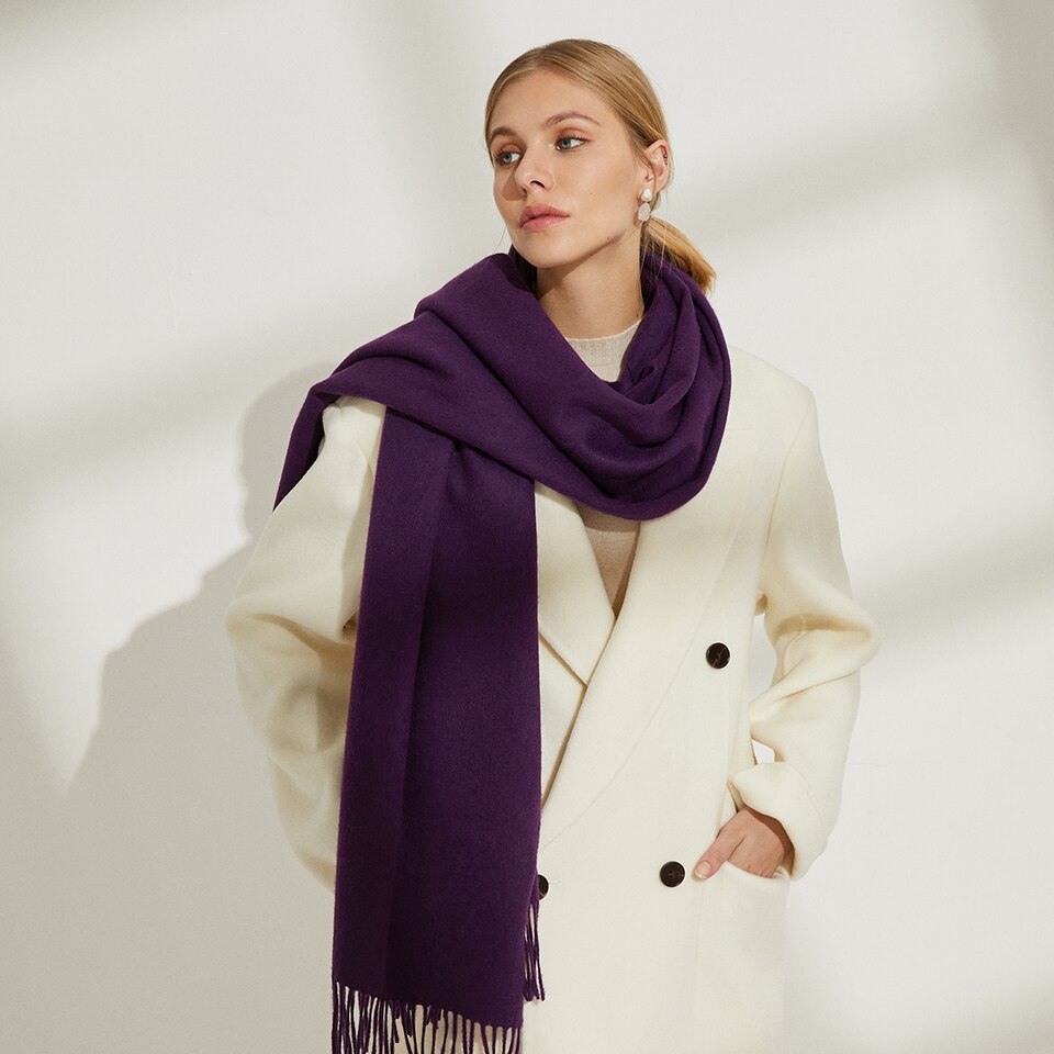 Lola Wool Shawl in Violet Purple | Women's Sustainable and Stylish Scarves | VIVAIA