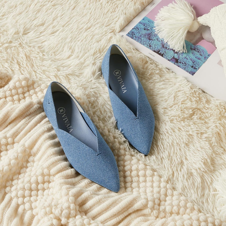 Varun Pointy Flats in Denim Blue | Women's Sustainable, Washable and Stylish Shoes | VIVAIA