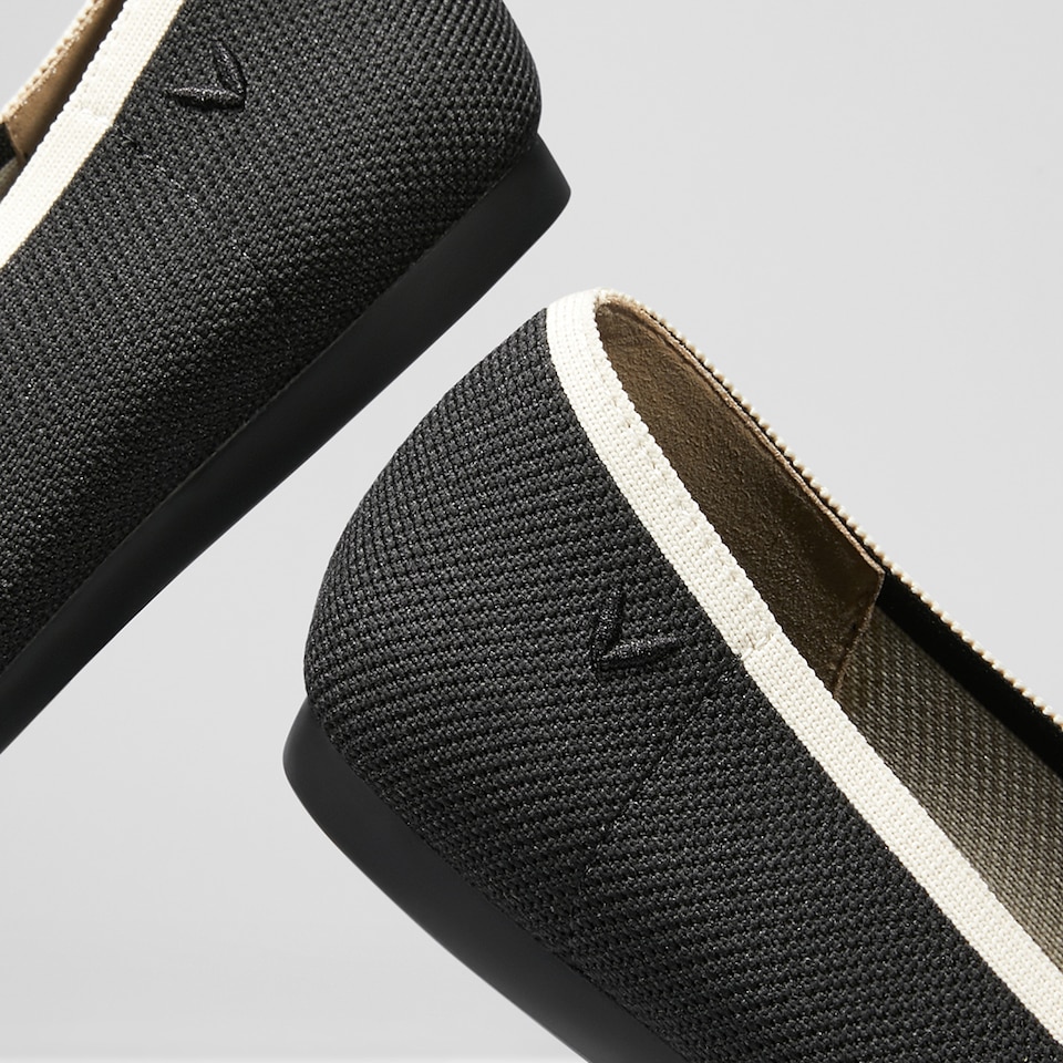 Avis Pointed-toe Flats in Black Ivory | Women's Sustainable, Washable and Stylish Shoes | VIVAIA
