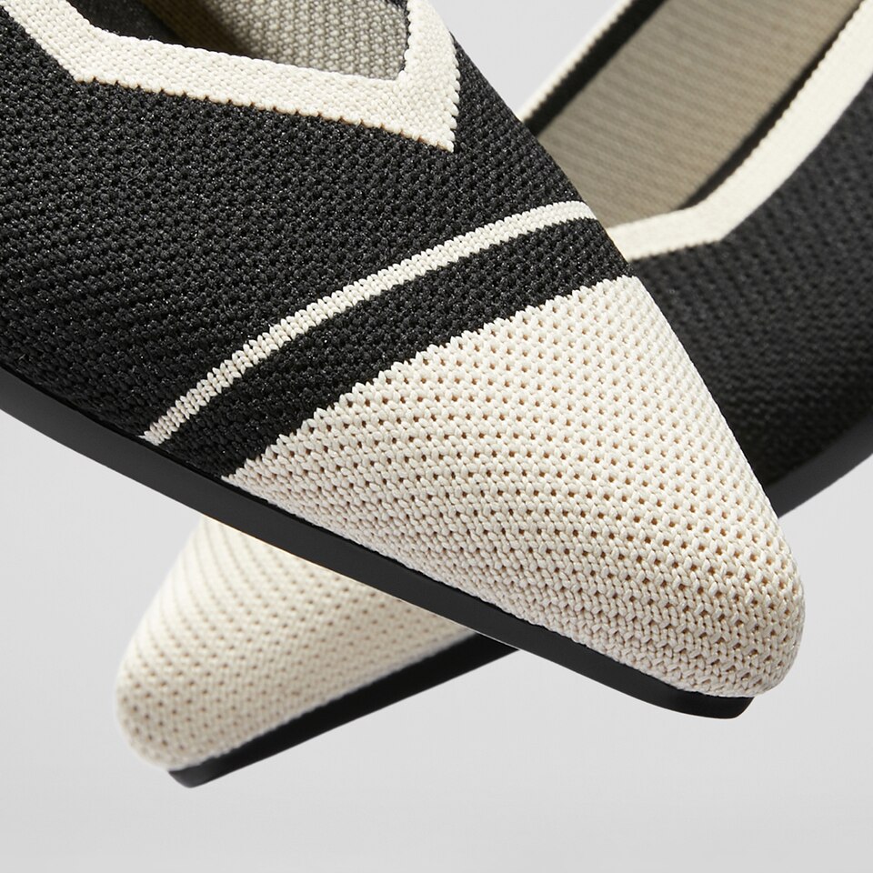 Avis Pointed-toe Flats in Black Ivory | Women's Sustainable, Washable and Stylish Shoes | VIVAIA