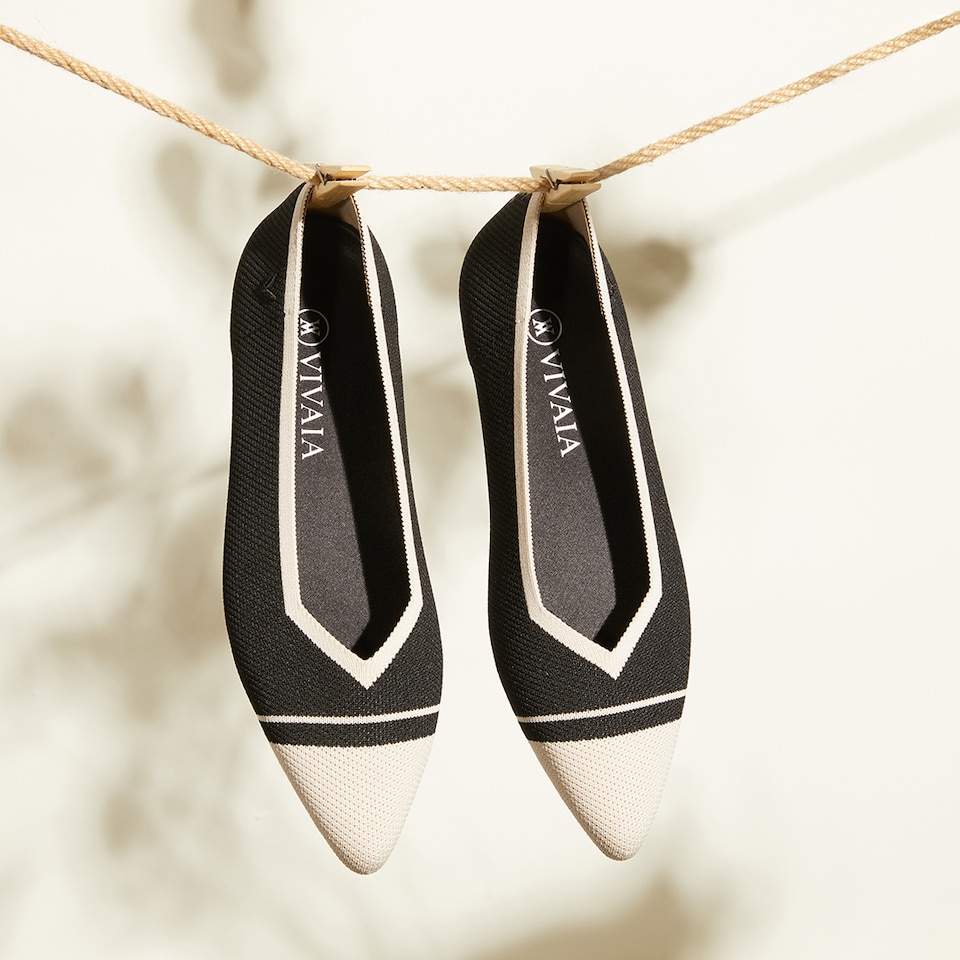 Avis Pointed-toe Flats in Black Ivory | Women's Sustainable, Washable and Stylish Shoes | VIVAIA