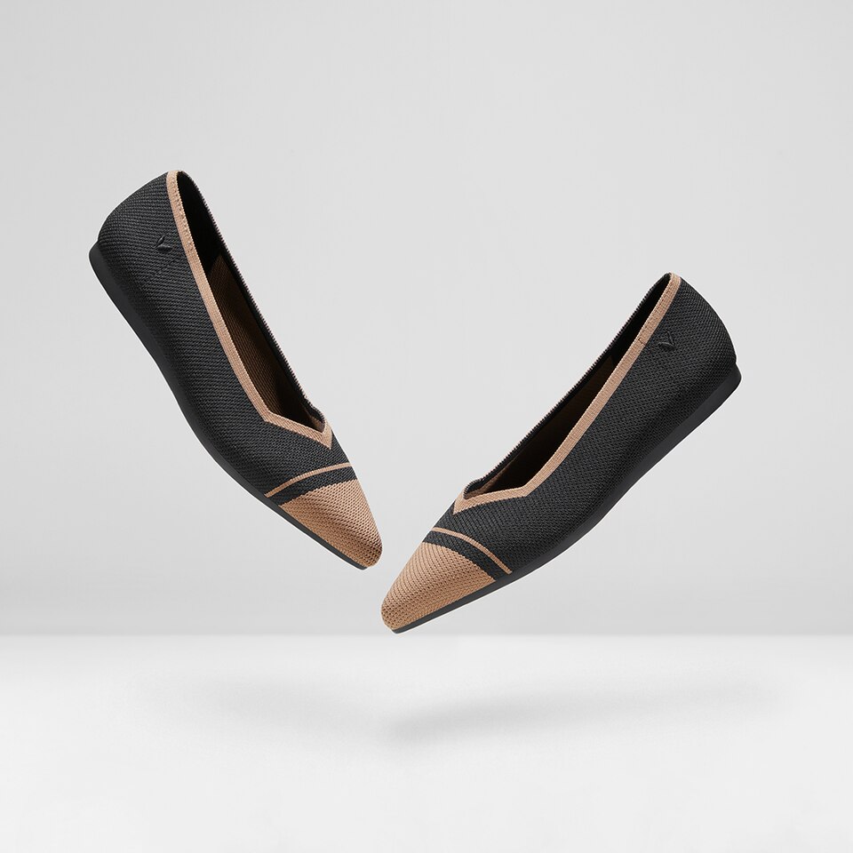 Avis Pointed-toe Flats in Black Khaki | Women's Sustainable, Washable and Stylish Shoes | VIVAIA