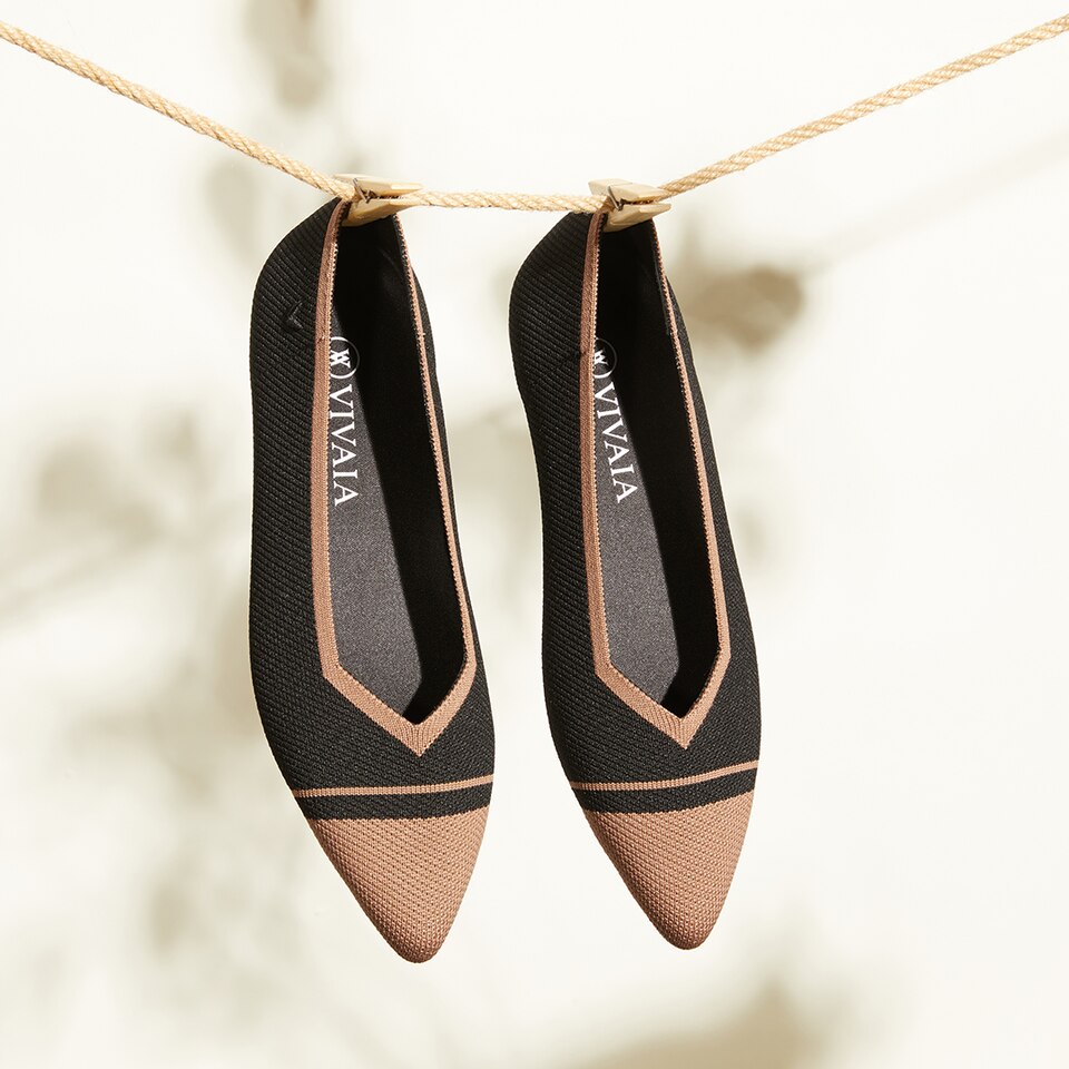Avis Pointed-toe Flats in Black Khaki | Women's Sustainable, Washable and Stylish Shoes | VIVAIA