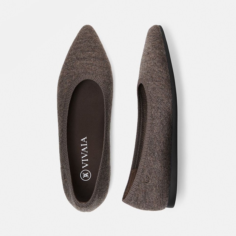 Aria Wool Pointy Flats in Tan Russet | Women's Sustainable,Washable and Stylish Shoes | VIVAIA
